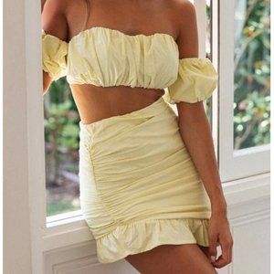 Yellow Off Shoulder Top and Skirt Matching Sets